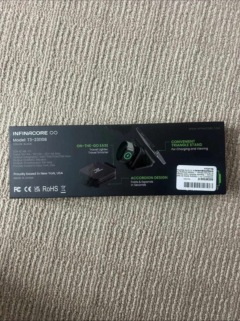 3-in-1 Wireless Charging Station - Black & Green Accent